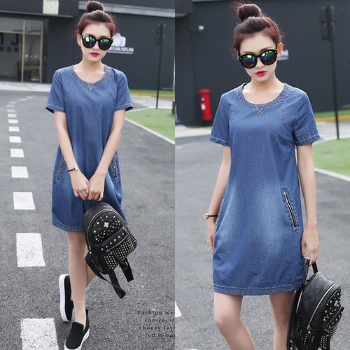 ĐẦM JEAN SUÔNG PHOM BÍ PHỐI DÂY KÉO TÚI